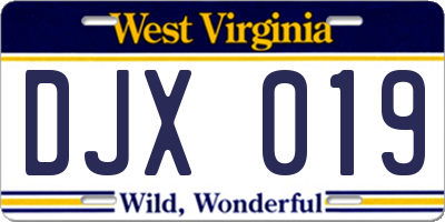 WV license plate DJX019