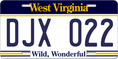 WV license plate DJX022