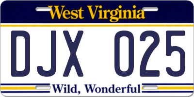 WV license plate DJX025