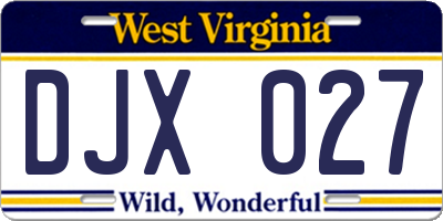 WV license plate DJX027