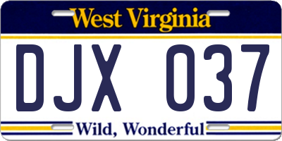 WV license plate DJX037
