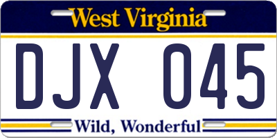 WV license plate DJX045