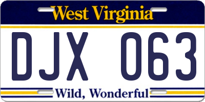 WV license plate DJX063