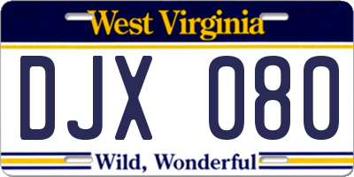 WV license plate DJX080