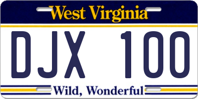 WV license plate DJX100