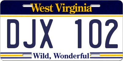 WV license plate DJX102