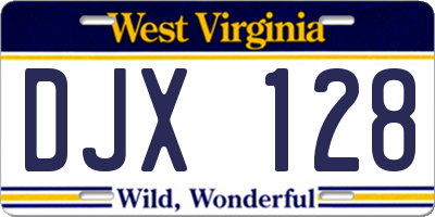 WV license plate DJX128