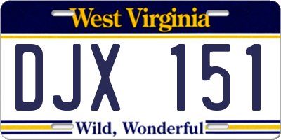 WV license plate DJX151