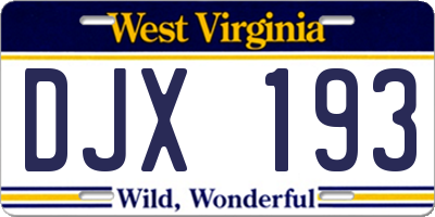 WV license plate DJX193