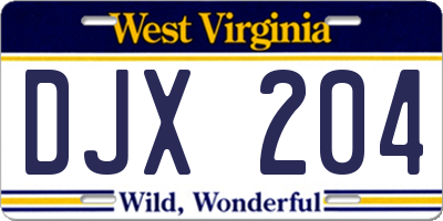 WV license plate DJX204