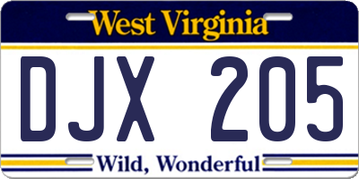 WV license plate DJX205