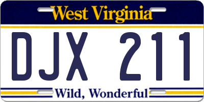 WV license plate DJX211