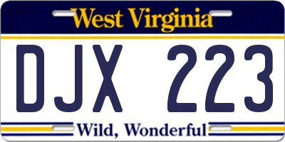 WV license plate DJX223