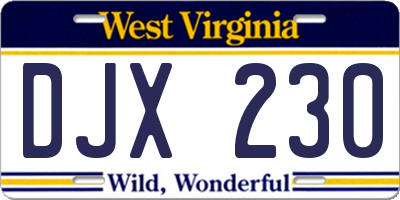 WV license plate DJX230