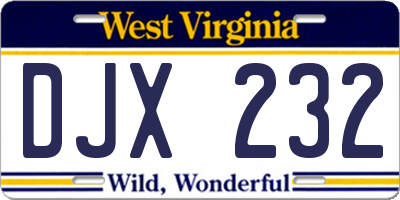 WV license plate DJX232
