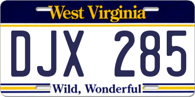 WV license plate DJX285