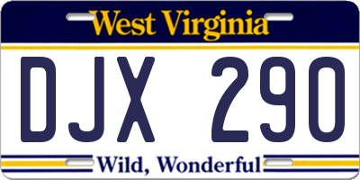 WV license plate DJX290