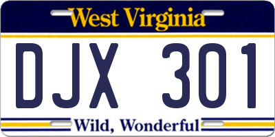 WV license plate DJX301