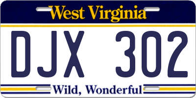 WV license plate DJX302