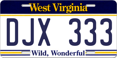 WV license plate DJX333