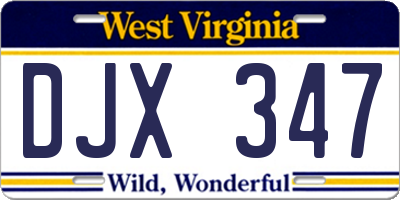 WV license plate DJX347