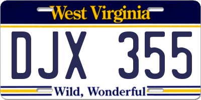 WV license plate DJX355