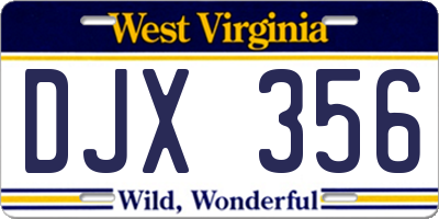 WV license plate DJX356