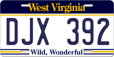 WV license plate DJX392