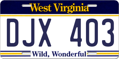 WV license plate DJX403