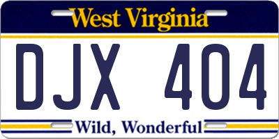 WV license plate DJX404