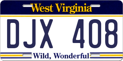 WV license plate DJX408