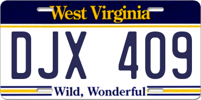WV license plate DJX409