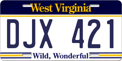 WV license plate DJX421
