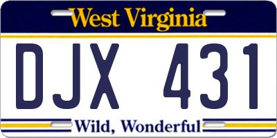 WV license plate DJX431