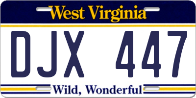 WV license plate DJX447