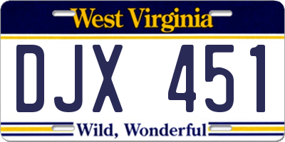 WV license plate DJX451