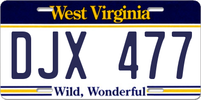 WV license plate DJX477