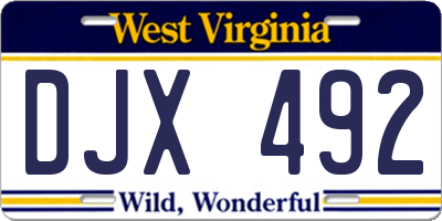 WV license plate DJX492