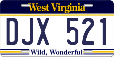 WV license plate DJX521