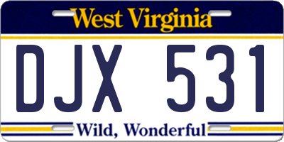 WV license plate DJX531