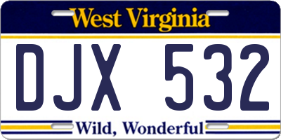 WV license plate DJX532