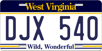 WV license plate DJX540