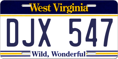 WV license plate DJX547