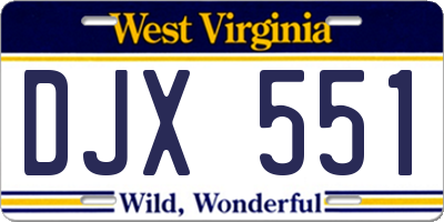 WV license plate DJX551