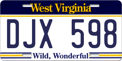 WV license plate DJX598