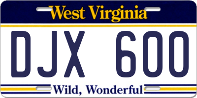 WV license plate DJX600