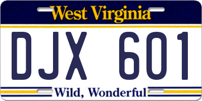 WV license plate DJX601