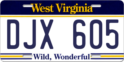 WV license plate DJX605