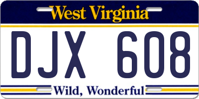 WV license plate DJX608