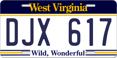 WV license plate DJX617